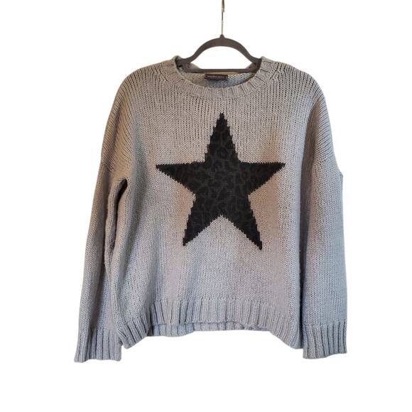 Wooden Ships Paola Buendia Gray Leopard Star Wool Blend Sweater, Small / Medium - Picture 1 of 10